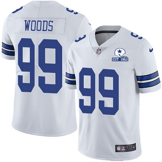 Antwaun Woods White With Est 1960 Patch Jersey, Men's Dallas Cowboys 99 NFL Limited Jersey