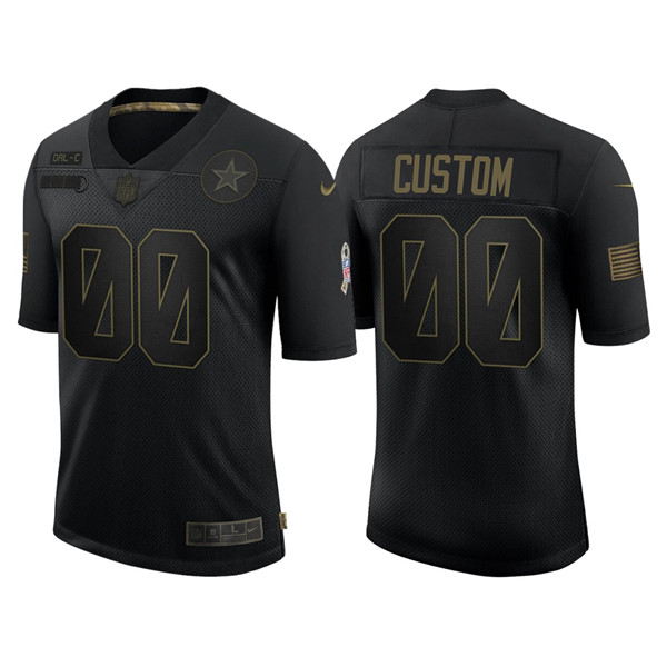 Mens Dallas Cowboys Customized 2020 Black Salute To Service Limited Stitched NFL Jersey 1 1