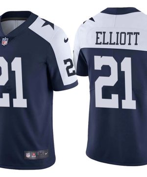 Mens Nike Dallas Cowboys 21 Ezekiel Elliott Navy Blue Thanksgiving Stitched NFL Vapor Untouchable Limited Throwback Jersey 1 1