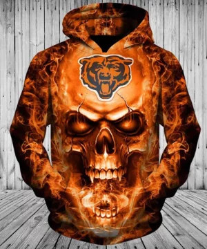 NFL Skull Fire Chicago Bears 3D Hoodies