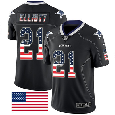Nike Dallas Cowboys 21 Ezekiel Elliott Black Mens Stitched NFL Limited Rush USA Flag Jersey 1 1