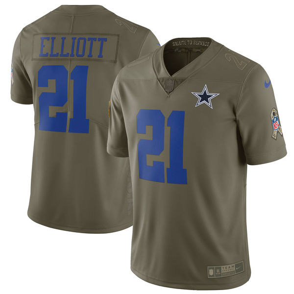 Ezekiel Elliott Dallas Cowboys #21 Olive NFL Limited Jerseys