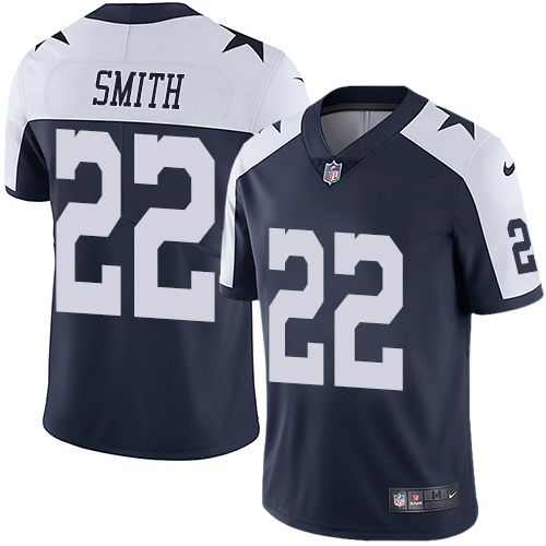 Nike Dallas Cowboys 22 Emmitt Smith Navy Blue Thanksgiving Mens Stitched NFL Vapor Untouchable Limited Throwback Jersey 1 1