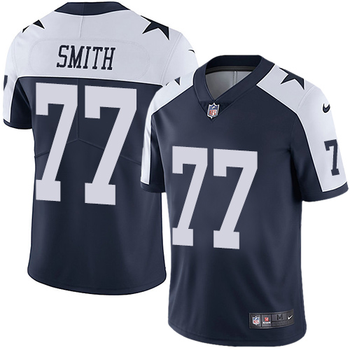 Nike Dallas Cowboys 77 Tyron Smith Navy Blue Thanksgiving Mens Stitched NFL Vapor Untouchable Limited Throwback Jersey 1 1