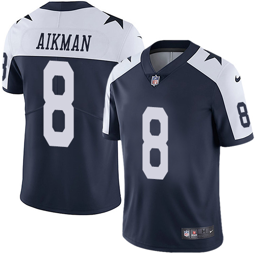 Nike Dallas Cowboys 8 Troy Aikman Navy Blue Thanksgiving Mens Stitched NFL Vapor Untouchable Limited Throwback Jersey 1 1