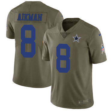 Nike Dallas Cowboys 8 Troy Aikman Olive Mens Stitched NFL Limited 2017 Salute To Service Jersey 1 1