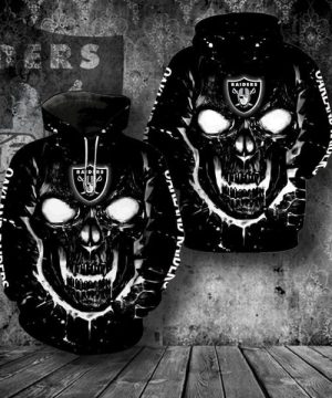 Oakland Raiders Skull Black And White Style 3D Hoodie 1