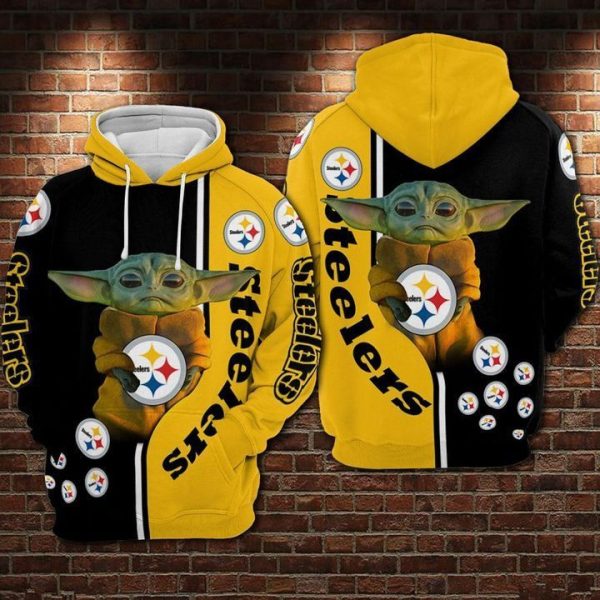 Pittsburgh Steelers Football Baby Yoda 3D Hoodie