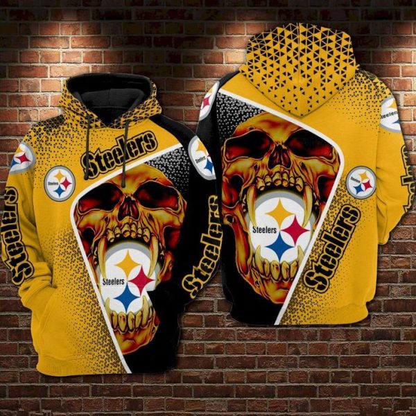 Pittsburgh Steelers Nfl Skull Gold 3D Hoodie 1
