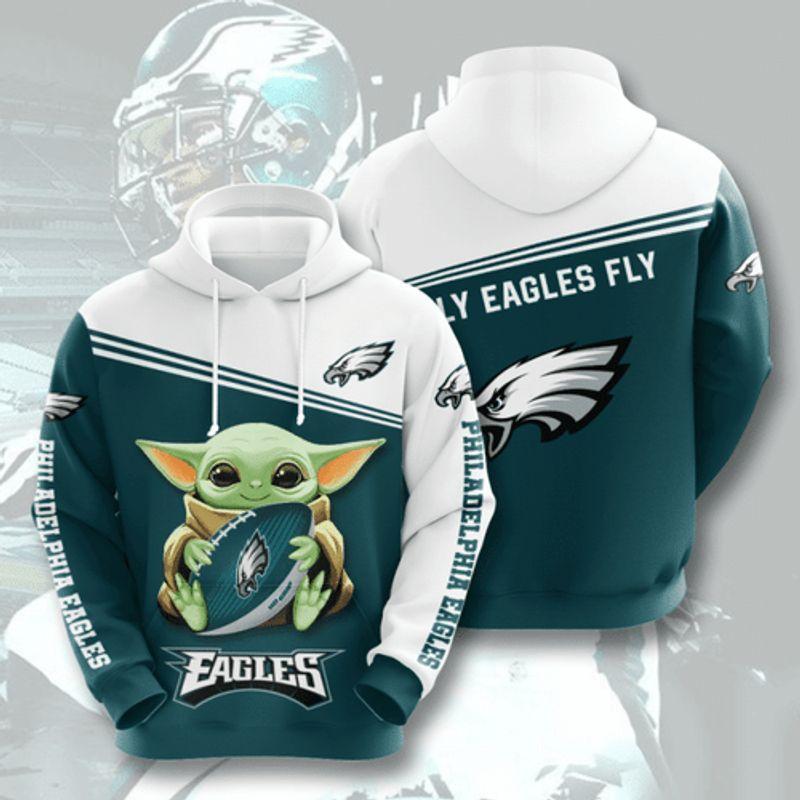 Sports Team NFL Philadelphia Eagles Baby Yoda 3D Hoodie