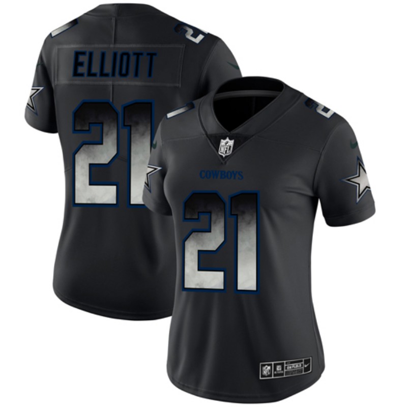 Womens Dallas Cowboys 21 Ezekiel Elliott Black 2019 Smoke Fashion Limited Stitched NFL Jersey 1 1