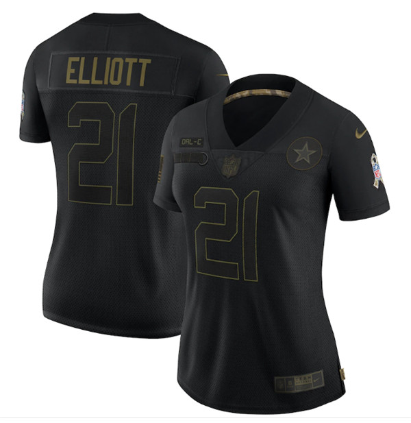 Womens Dallas Cowboys 21 Ezekiel Elliott Black Salute To Service Limited Stitched NFL Jersey 1 1