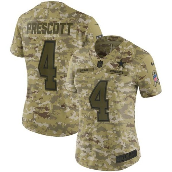 Womens Dallas Cowboys 4 Dak Prescott 2018 Camo Salute To Service Limited Stitched NFL Jersey 1 1