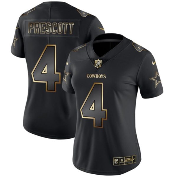 Womens Dallas Cowboys 4 Dak Prescott 2019 Black Gold Edition Stitched NFL Jersey 1 1