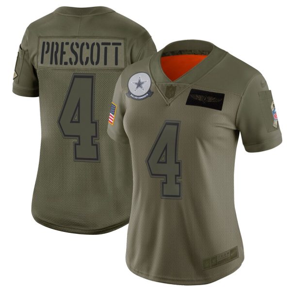 Womens Dallas Cowboys 4 Dak Prescott 2019 Camo Salute To Service Stitched NFL Jersey 1 1