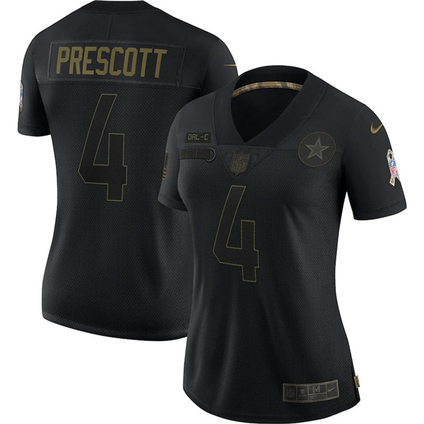 Womens Dallas Cowboys 4 Dak Prescott Black Salute To Service Limited Stitched NFL Jersey 1 1