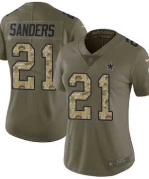 Womens Nike Dallas Cowboys 21 Deion Sanders Olive Camo Womens Stitched NFL Limited 2017 Salute to Service Jersey 1 1
